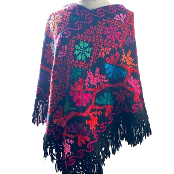 vintage Mexican Handmade Wool Mananita Party Celebration Poncho Fits S & M - Picture 1 of 4